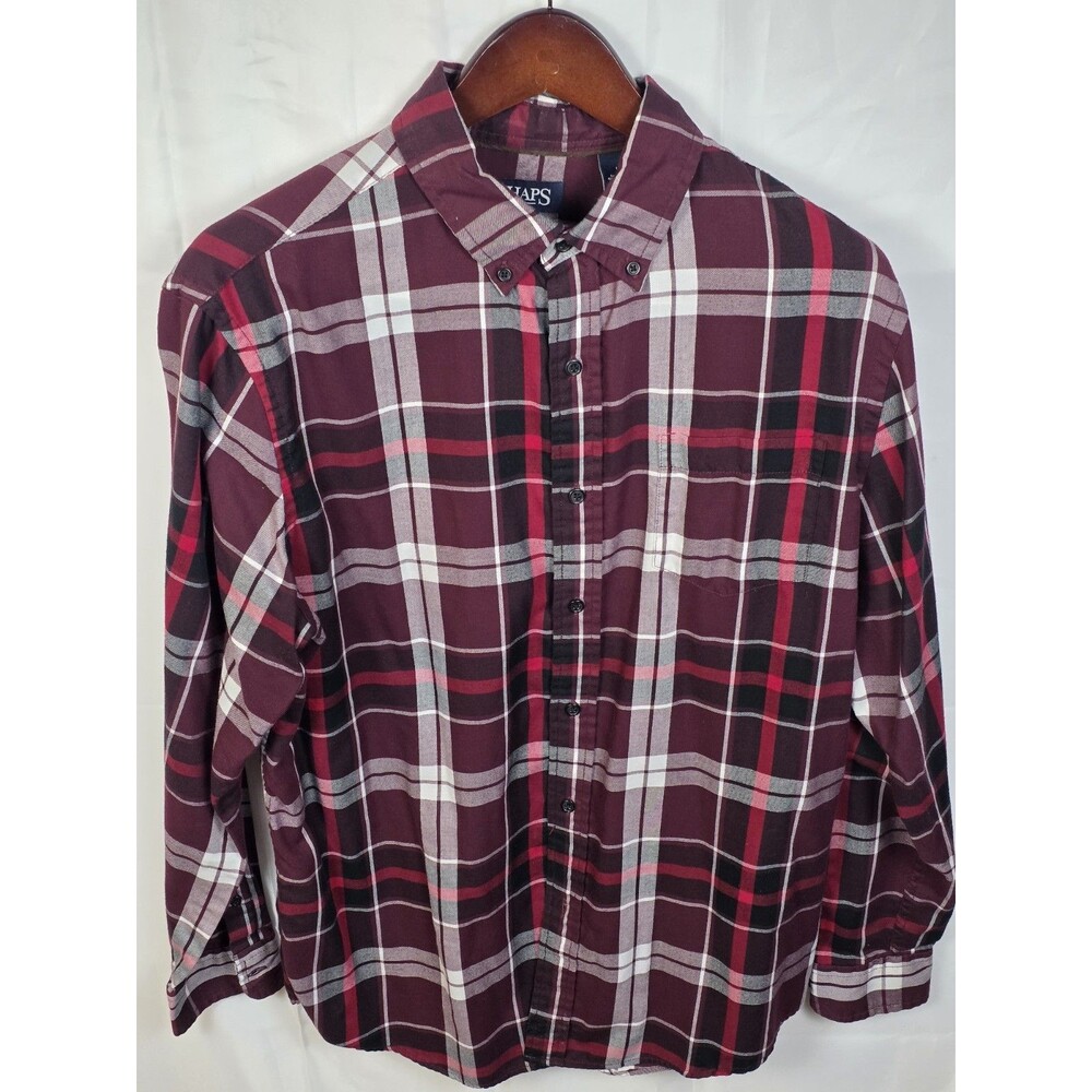 Chaps Easy-Care Men's Plaid Small Button Up Shirt‎